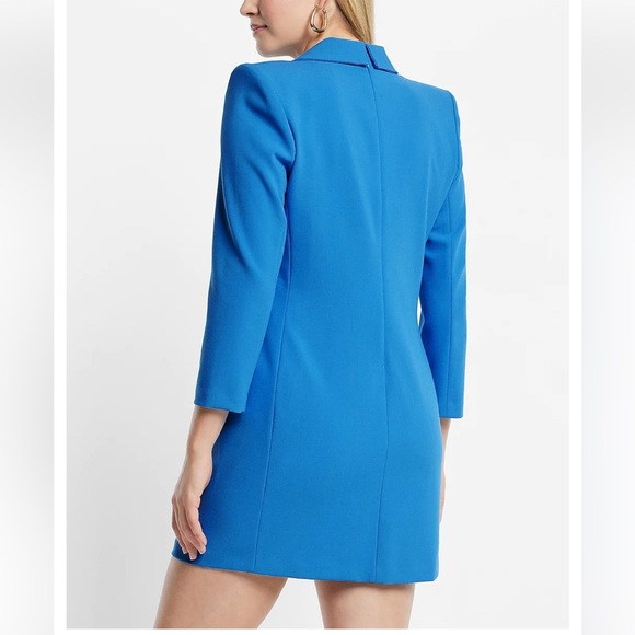 Express Peak Lapel Double Breasted Padded Shoulder Mini Blazer Dress High Sky 8 - Picture 12 of 13